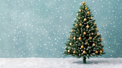 Wall Mural - Festive Christmas tree with golden ornaments.
