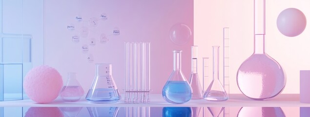 Aufkleber - A colorful arrangement of laboratory glassware and scientific elements in a modern setting.