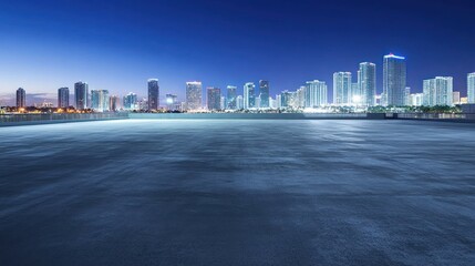 A serene urban skyline at dusk, showcasing modern architecture and city lights.