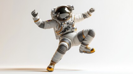 Aufkleber - An astronaut in a dynamic pose, simulating movement in a zero-gravity environment.