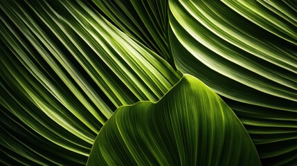 Wall Mural - A close-up view of green leaves with veins and patterns.