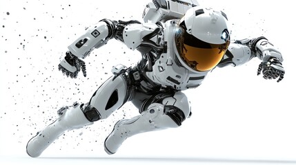 Poster - A futuristic robot astronaut in motion, showcasing advanced technology and design.