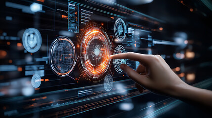 Aufkleber - Futuristic interface with virtual monitoring and interactive controls