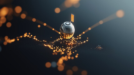 Fototapete - futuristic satellite model surrounded by glowing data points