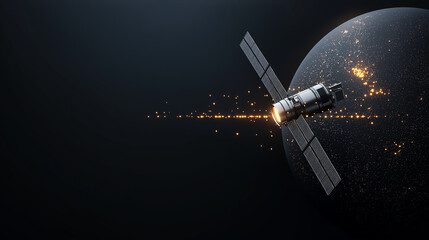 Fototapete - satellite positioned above Earth, transmitting signals into space