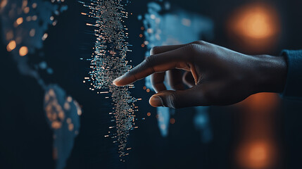 Poster - Close up of hands interacting with digital screen, exploring data