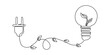 © berkahlineart - Light bulb connected to socket with leaf in continuous one line drawing. Renewable energy concept.