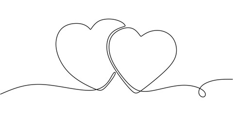 Wall Mural - Two intertwined hearts in one line drawing. Representing unity and romantic connection.