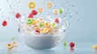 © Paul - Bowl of cereal floating in milk, colorful rings with creamy details, perfect for promoting milk's nutritious and fun appeal