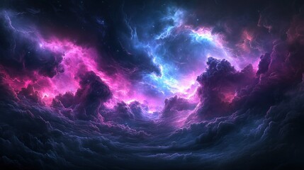 Canvas Print - A digital painting of a vibrant, swirling nebula with pink and blue hues amidst dark clouds.