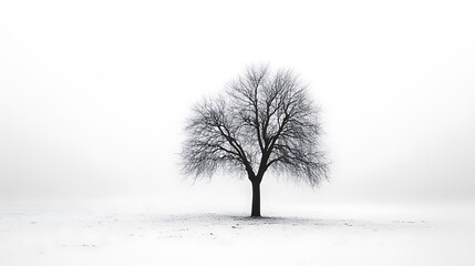 Wall Mural - A Single Bare Tree Stands Alone in a Snowy Field