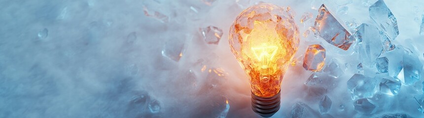 Aufkleber - A glowing light bulb surrounded by ice, symbolizing innovation and contrast.