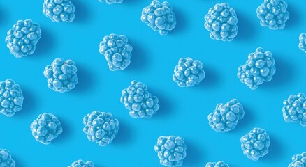 Fototapete - A pattern of blue raspberry-like shapes on a bright blue background.