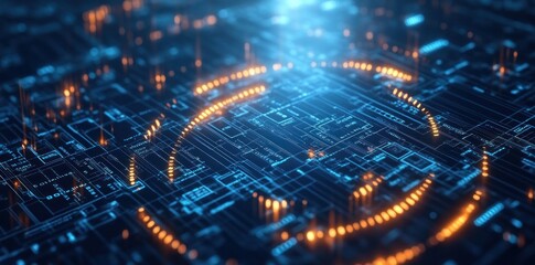 Aufkleber - Abstract digital circuit design with glowing elements, representing technology and innovation.