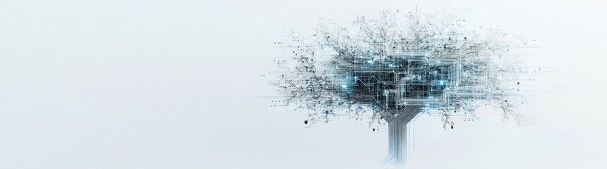 Aufkleber - A digitally rendered tree with a futuristic, abstract design symbolizing technology and nature.