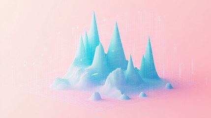 Fototapete - Abstract 3D landscape with peaks and valleys on a soft pink background.