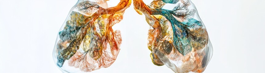 Poster - Artistic representation of human lungs showcasing intricate structures and colors.