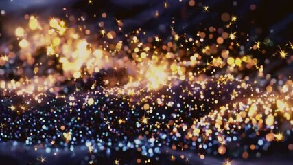 Canvas Print - Glowing Golden Particles Flowing Across a Dark Blue Surface