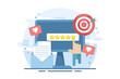 © FAHMI  - Concept of Best quality, Highest value, Online customer rating and reviews, Product and service rating, Hand click, top rating, reputation system program. Flat vector illustration on background.