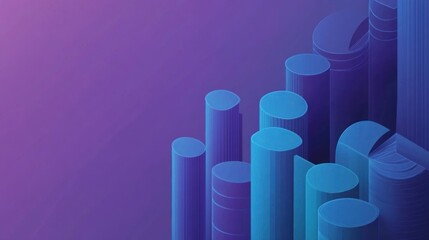 Leinwandbilder - Abstract design featuring cylindrical shapes in shades of blue against a purple background.