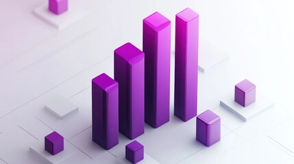 Leinwandbilder - A 3D representation of bar graphs in purple tones, illustrating data visualization concepts.