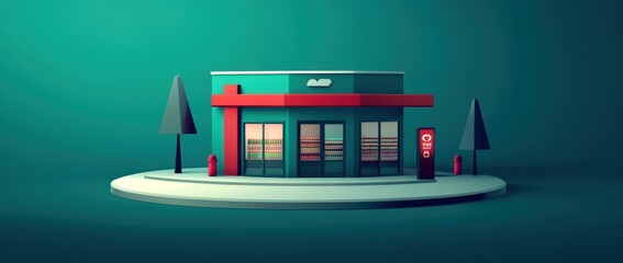 Leinwandbilder - A stylized convenience store with modern design and minimalistic features.