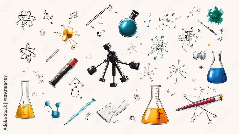Science, chemistry, physics, research, laboratory equipment, atoms ...