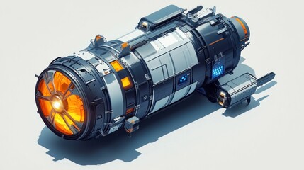 Poster - A futuristic, cylindrical device with glowing elements, likely a propulsion system.