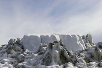 Wall Mural - 3d render winter platform and natural stage background, stone podium covered with snow on the ice sn