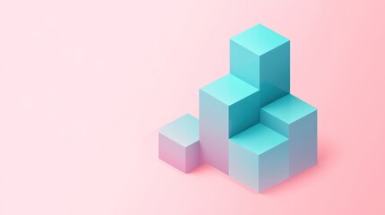 Leinwandbilder - A minimalist design featuring stacked geometric shapes in soft blue tones against a pink background.