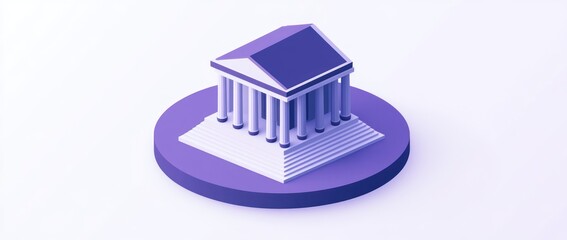 Poster - A stylized 3D representation of a classical building with columns on a circular base.