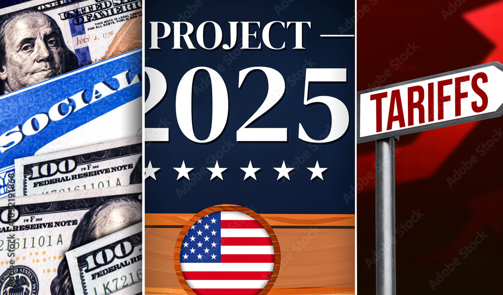 Social Security, Project 2025 and traffis background design, United ...