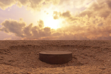Wall Mural - 3d render summer stage and natural pedestal background, stone podium on the swamp ground is so dry t