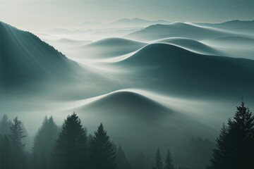 Wall Mural - Ethereal Mist Silhouette Design with Floating Wispy Haze Effect