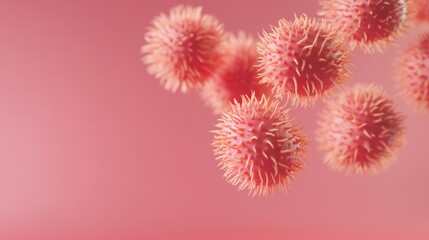Fototapete - Close-up of spiky microorganisms on a pink background, illustrating scientific concepts.