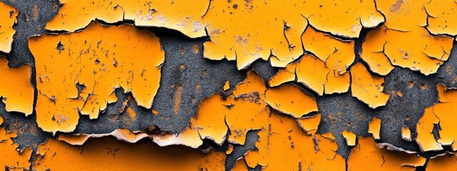 Poster - Close-up of peeling orange paint revealing a textured, weathered surface underneath.