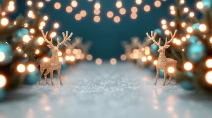 Wall Mural - Festive scene with reindeer and holiday decorations.
