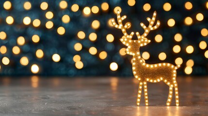 Wall Mural - Illuminated reindeer decoration with soft bokeh lights.