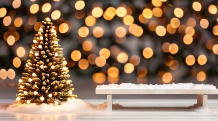 Wall Mural - Miniature Christmas tree with festive lights.