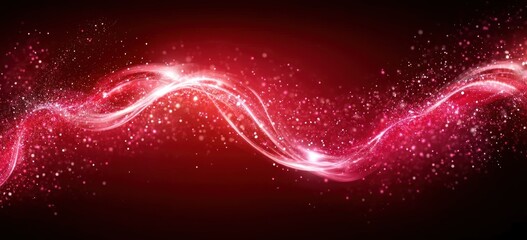Fototapete - Abstract design featuring luminous pink waves and sparkling particles on a dark background.