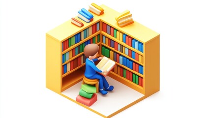 Aufkleber - A person reading in a cozy library corner surrounded by colorful books.