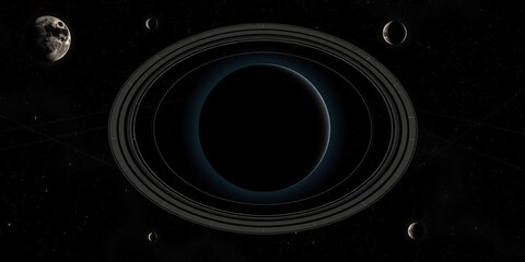 Wall Mural - Celestial body with rings and moons, space, moons, galactic horizon