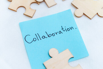 Poster - Collaboration in business strategies creative workspace close-up view teamwork concepts blue note emphasizing team spirit
