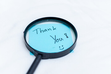 Poster - Gratitude message magnified business thank you note office space image capture positive environment close-up view appreciation concept