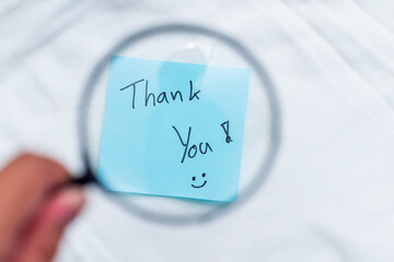 Poster - Gratitude in business thank you note on white surface personal touch calm environment close-up view appreciation concept