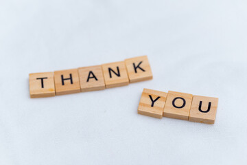 Aufkleber - Thank you message business context wooden blocks minimalist setup close perspective appreciation concept for enhanced engagement