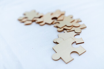 Poster - Strategic business puzzle solving office environment image of puzzle pieces collaborative setting creative viewpoint problem-solving concept