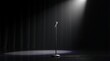 © Ruslan Abdullin - A solitary microphone on a stand under a spotlight on a dark stage, evoking a sense of anticipation and performance