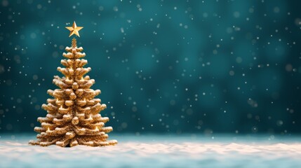 Wall Mural - Snowy Christmas tree with a star on top.