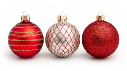 Wall Mural - Three decorative Christmas ornaments in red and silver.